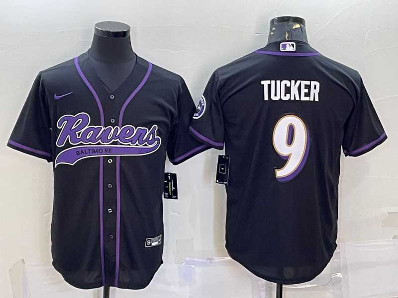 Men%27s Baltimore Ravens #9 Justin Tucker Black With Patch Cool Base Stitched Baseball Jersey->baltimore ravens->NFL Jersey
